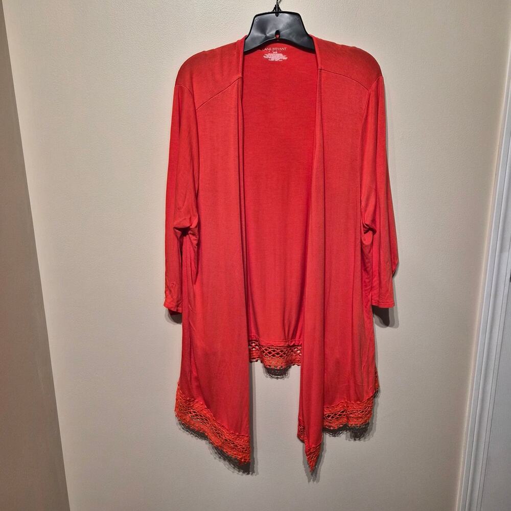 Lane Bryant 18/20 Pink Coral Stretch Duster Cardigan Crochet Lace Hem